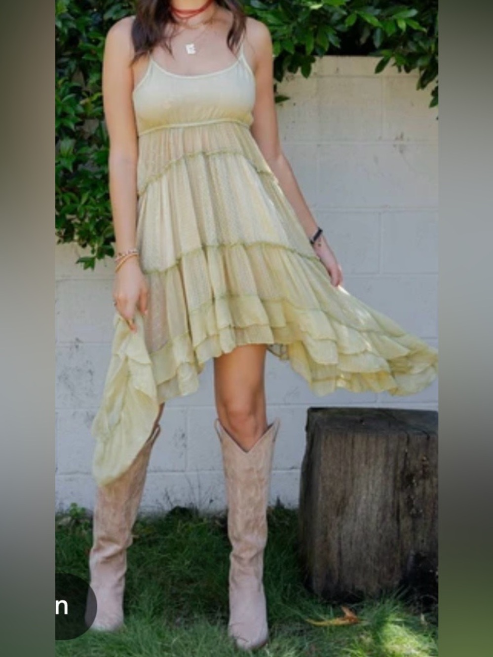 Light Yellow Asymmetrical Tiered Summer Dress